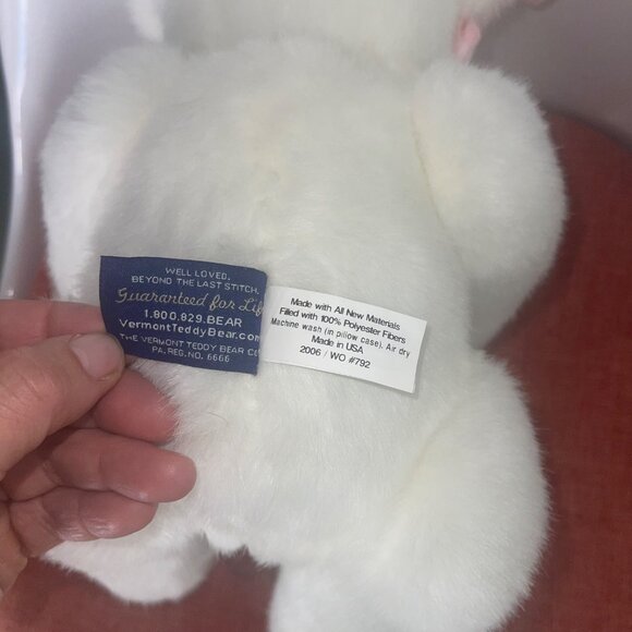 Vermont Teddy Bear Company Plush 16  Jointed Bear White Bow - Picture 9 of 15